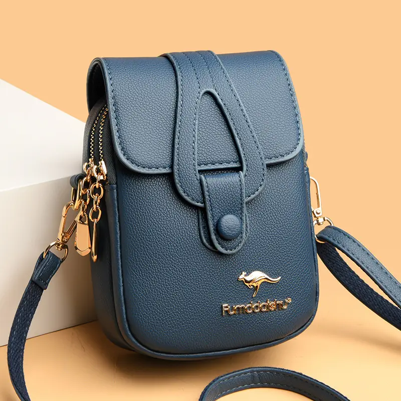 Black Leather Crossbody Bag for Women Mobile Phone Shoulder Bag - Image 8