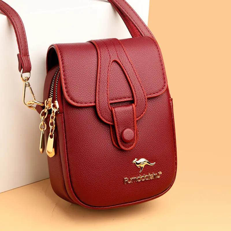 Black Leather Crossbody Bag for Women Mobile Phone Shoulder Bag - Image 9