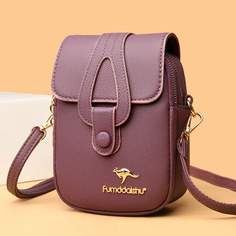Black Leather Crossbody Bag for Women Mobile Phone Shoulder Bag - Image 10