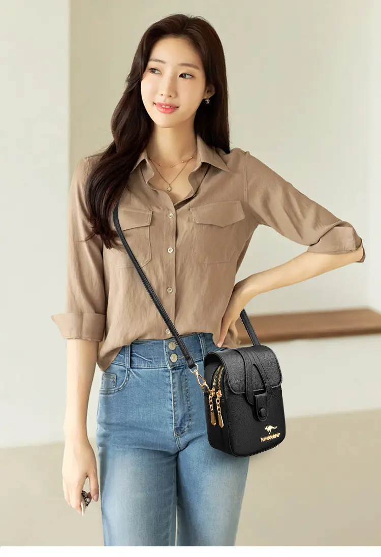 Black Leather Crossbody Bag for Women Mobile Phone Shoulder Bag — feature 11