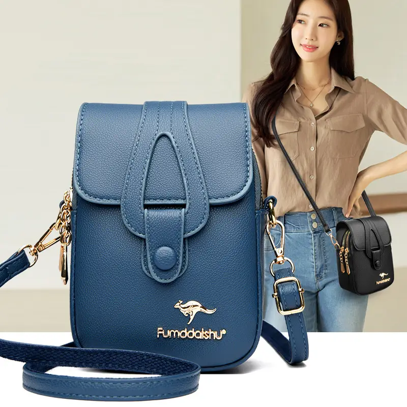 Black Leather Crossbody Bag for Women Mobile Phone Shoulder Bag — feature 22