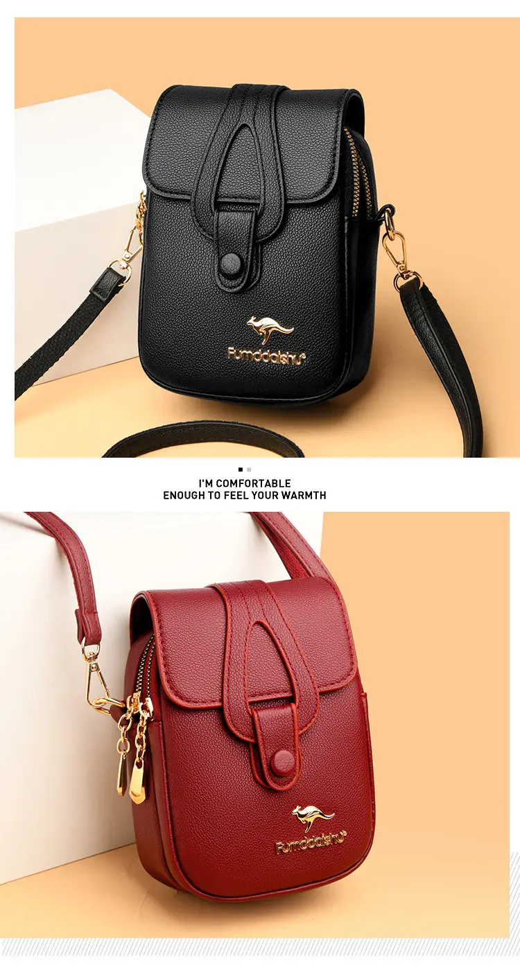 Black Leather Crossbody Bag for Women Mobile Phone Shoulder Bag — feature 7