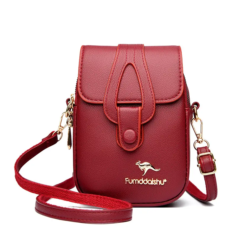 Black Leather Crossbody Bag for Women Mobile Phone Shoulder Bag - Image 3