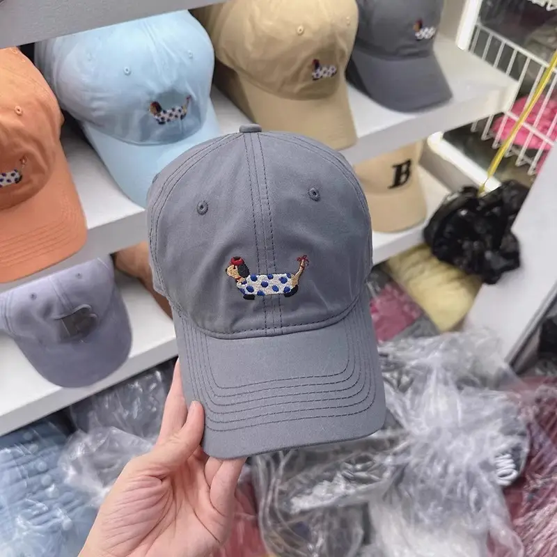 Korean Style Sausage Dog Cap for Women White Wide Brim