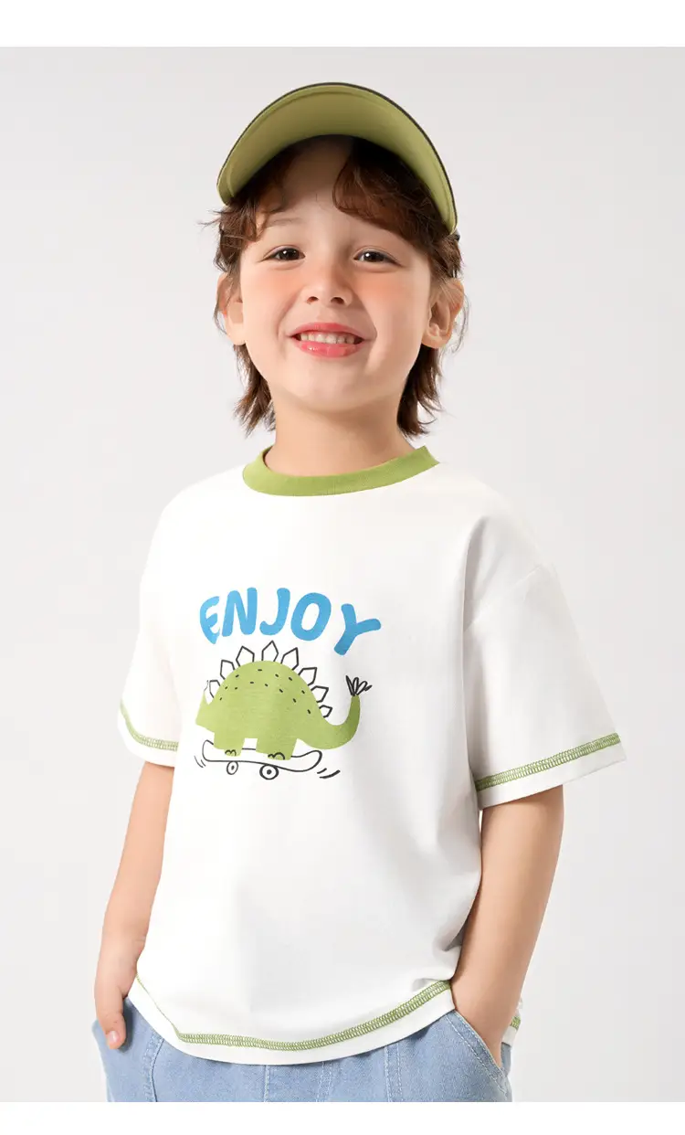 Toddler T-Shirt White Green Summer Cool Short Sleeve — feature 3