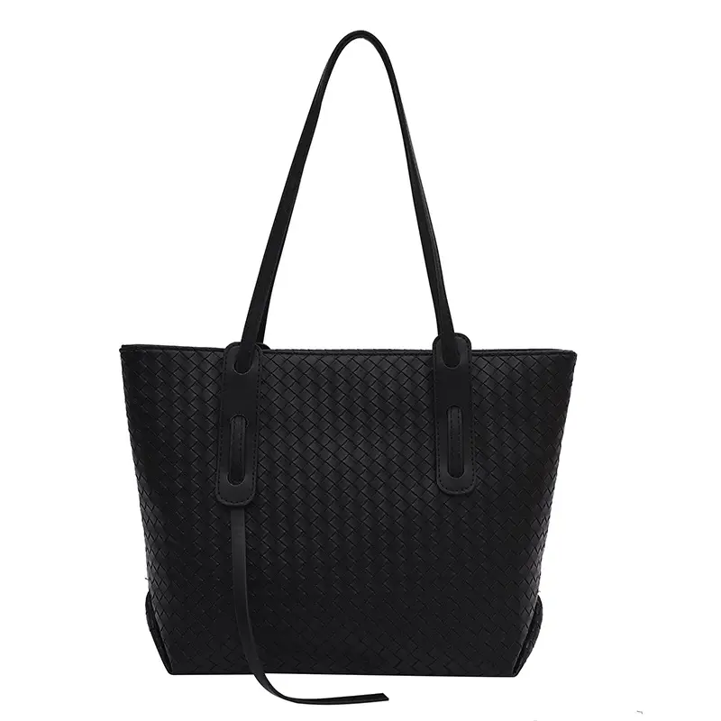 Women Brown Woven Tote Bag Large Capacity Commuter Shoulder Bag - Image 3