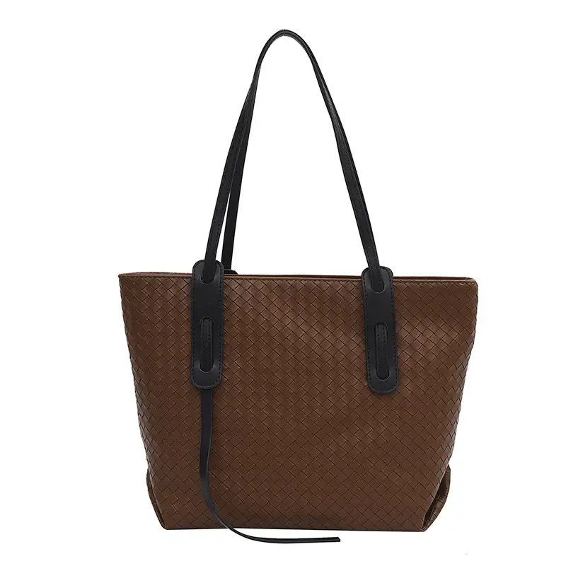 Women Brown Woven Tote Bag Large Capacity Commuter Shoulder Bag - Image 4