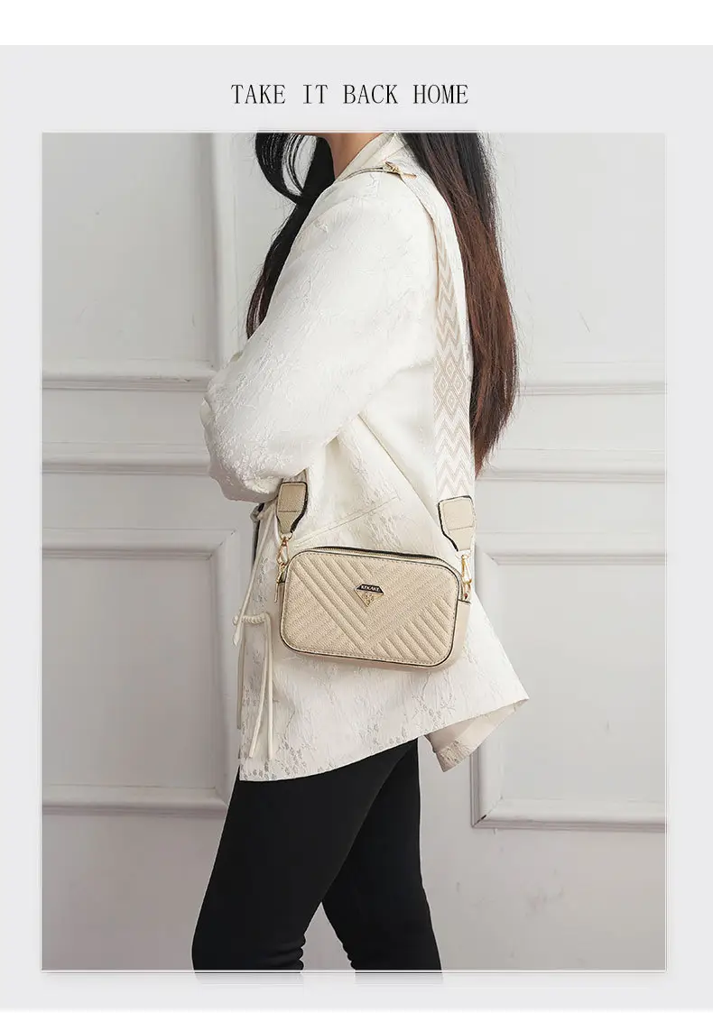 Women's Beige Quilted Crossbody Camera Bag with Strap — feature 12