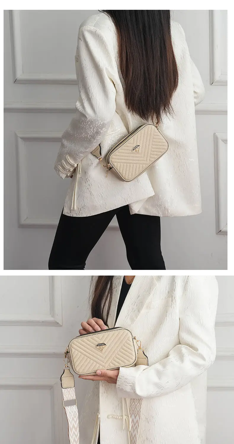 Women's Beige Quilted Crossbody Camera Bag with Strap — feature 14