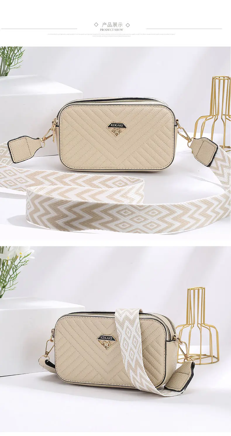 Women's Beige Quilted Crossbody Camera Bag with Strap — feature 18