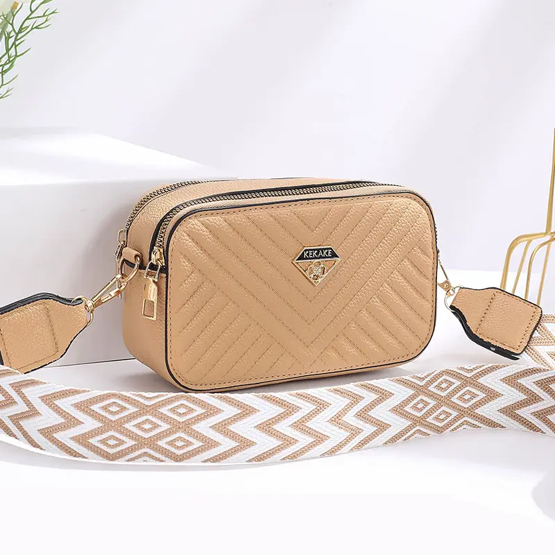 Women's Beige Quilted Crossbody Camera Bag with Strap — feature 23