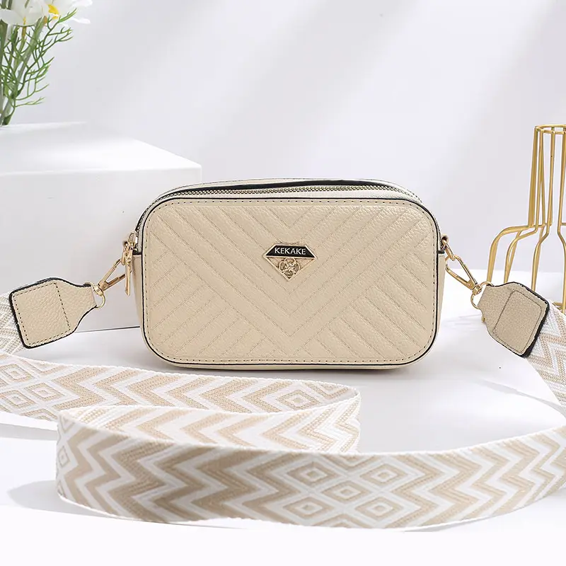 Women's Beige Quilted Crossbody Camera Bag with Strap — feature 28