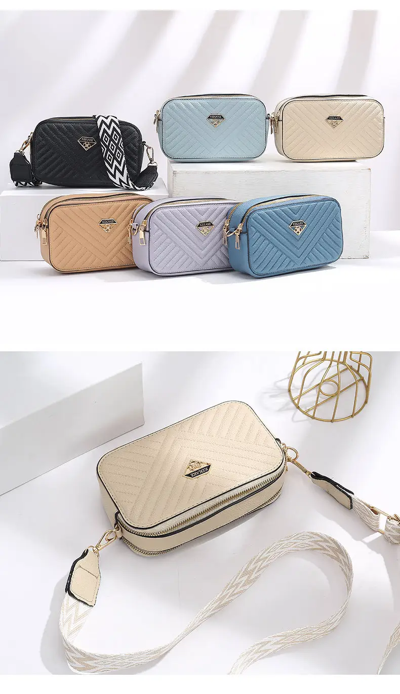 Women's Beige Quilted Crossbody Camera Bag with Strap — feature 8