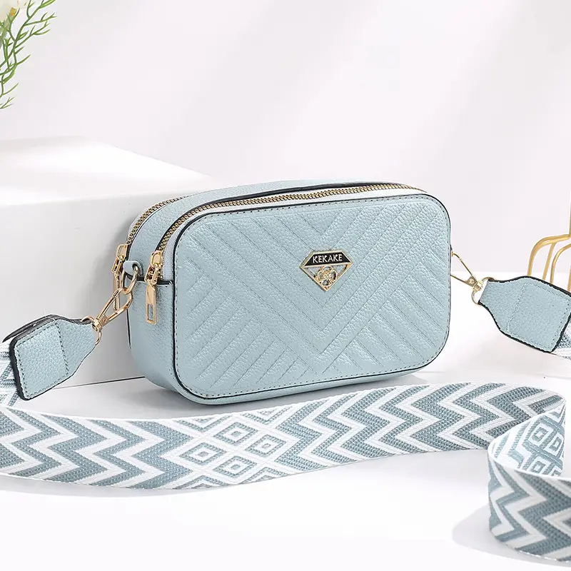Women's Beige Quilted Crossbody Camera Bag with Strap - Image 6