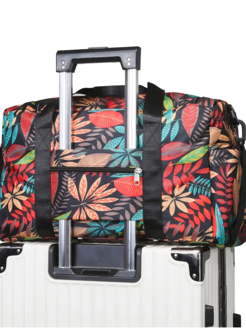 Tropical Print Travel Bag with Leather Handle