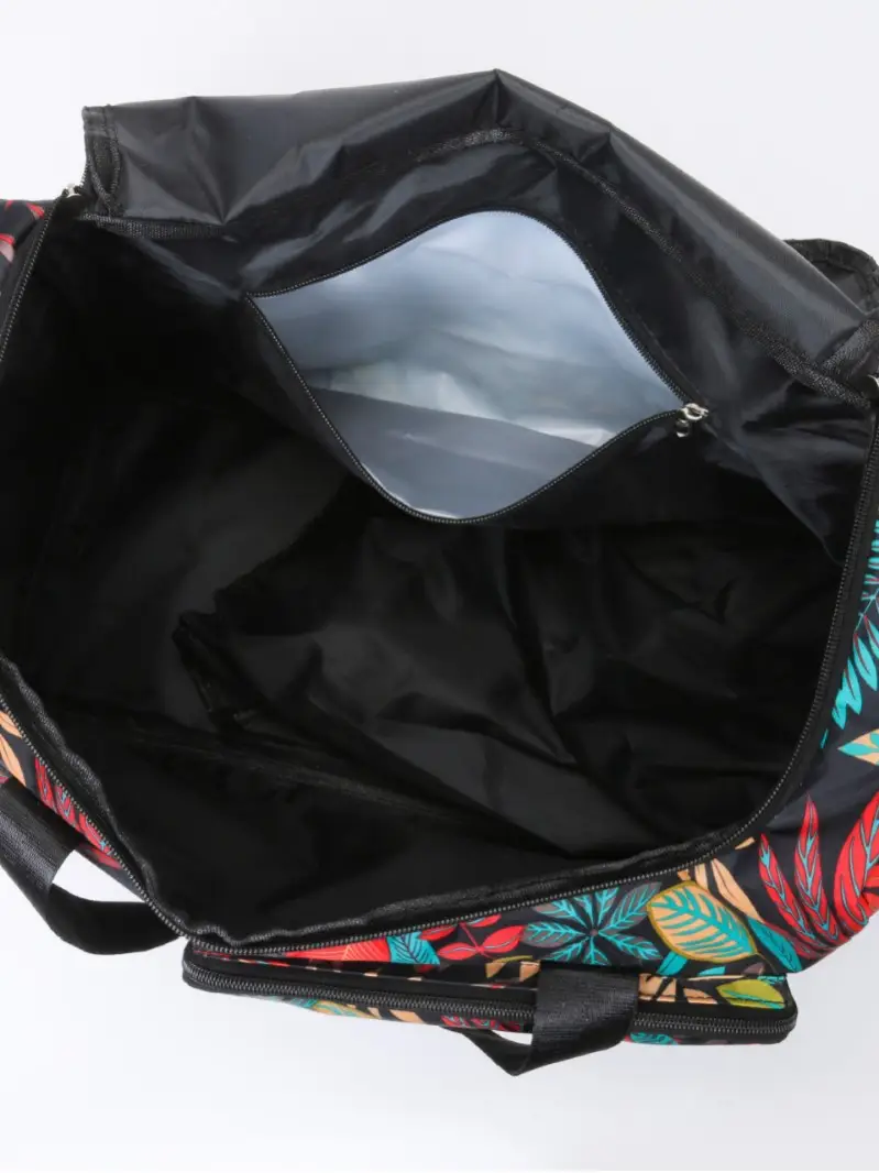 Tropical Print Travel Bag with Leather Handle