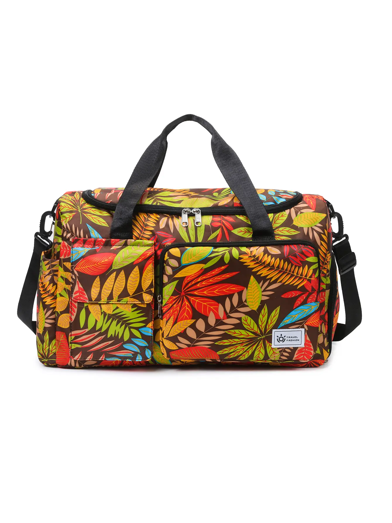 Tropical Print Travel Bag with Leather Handle