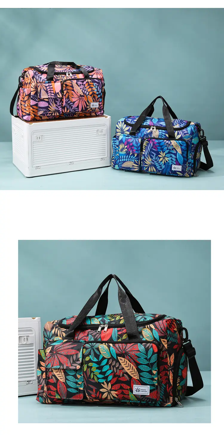 Tropical Print Travel Bag with Leather Handle — feature 15