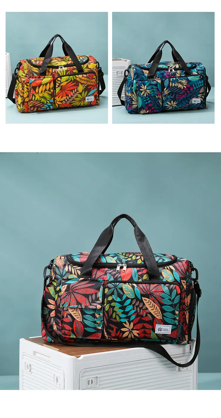 Tropical Print Travel Bag with Leather Handle — feature 16