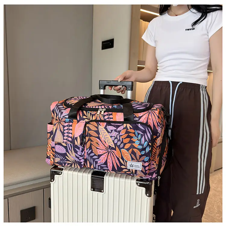 Tropical Print Travel Bag with Leather Handle — feature 19