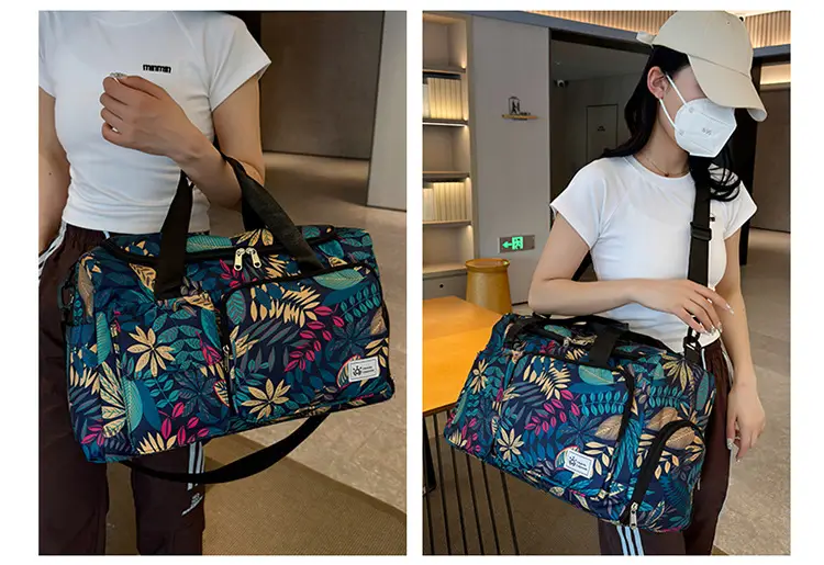 Tropical Print Travel Bag with Leather Handle — feature 25