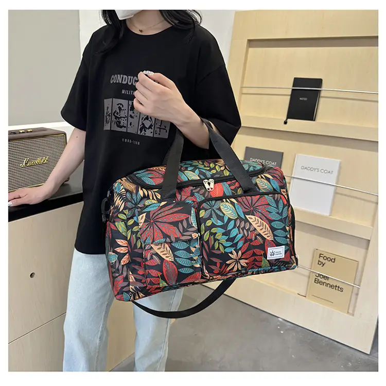 Tropical Print Travel Bag with Leather Handle — feature 27