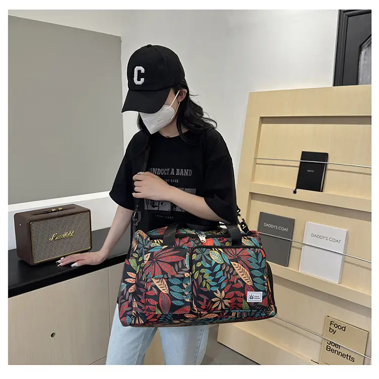 Tropical Print Travel Bag with Leather Handle — feature 29