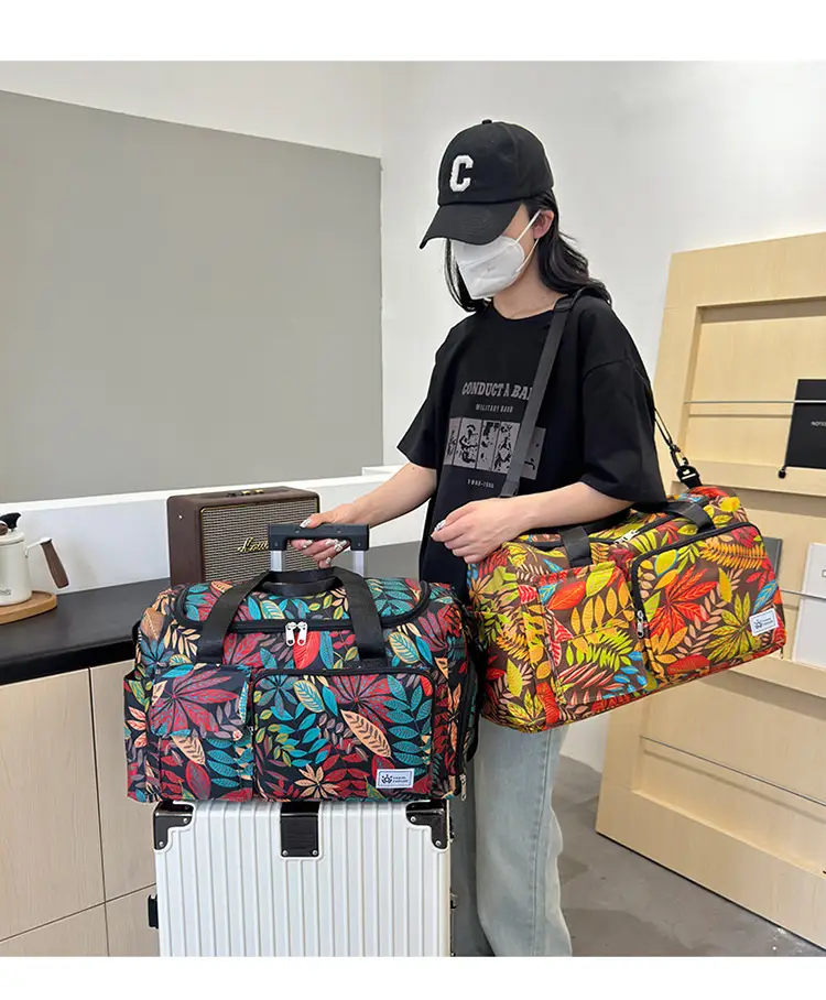 Tropical Print Travel Bag with Leather Handle — feature 3