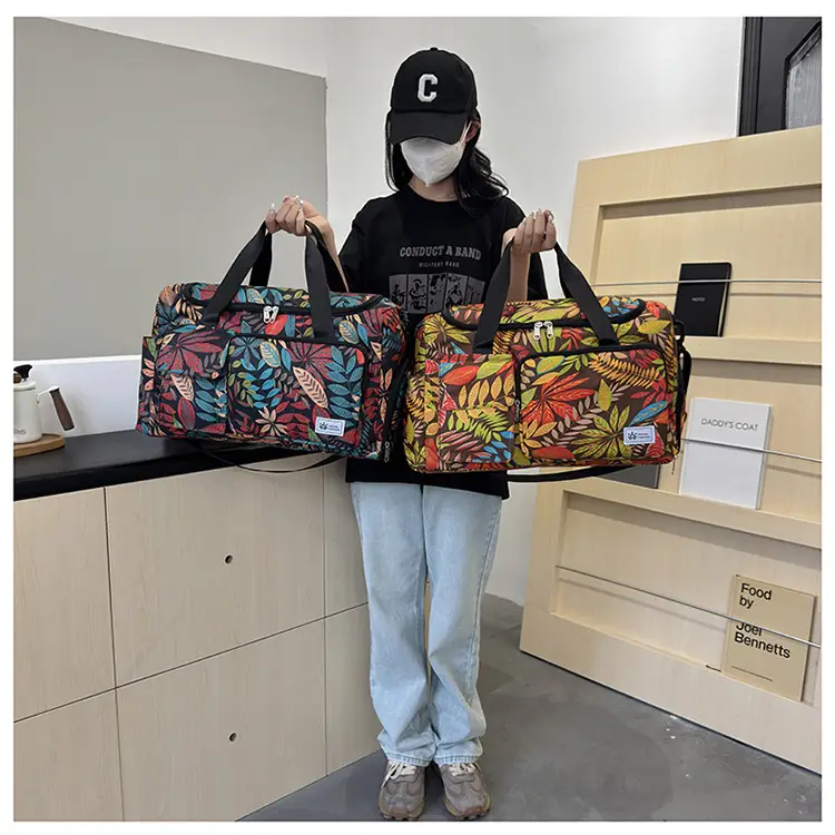Tropical Print Travel Bag with Leather Handle — feature 36
