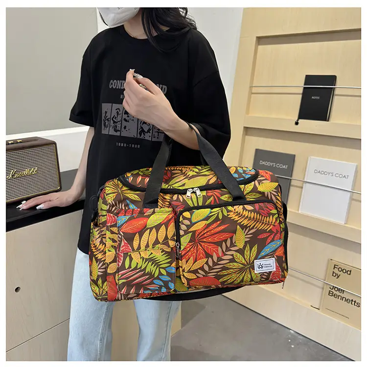 Tropical Print Travel Bag with Leather Handle — feature 37