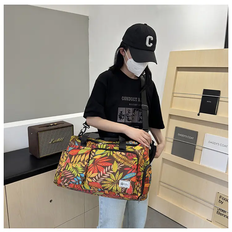 Tropical Print Travel Bag with Leather Handle — feature 40