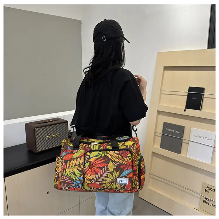 Tropical Print Travel Bag with Leather Handle — feature 41