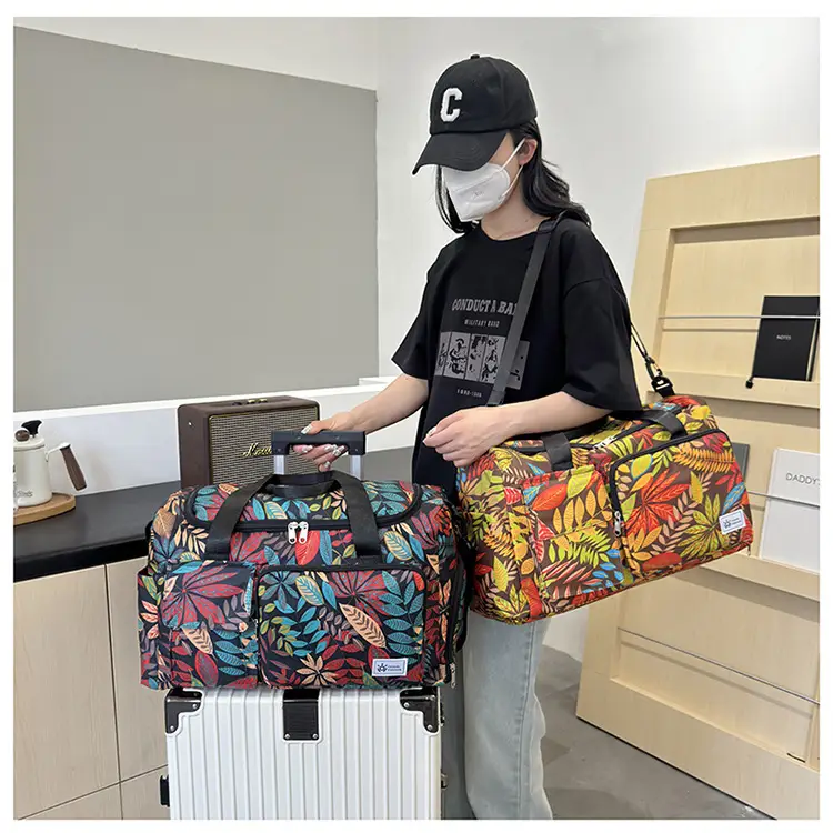 Tropical Print Travel Bag with Leather Handle — feature 42