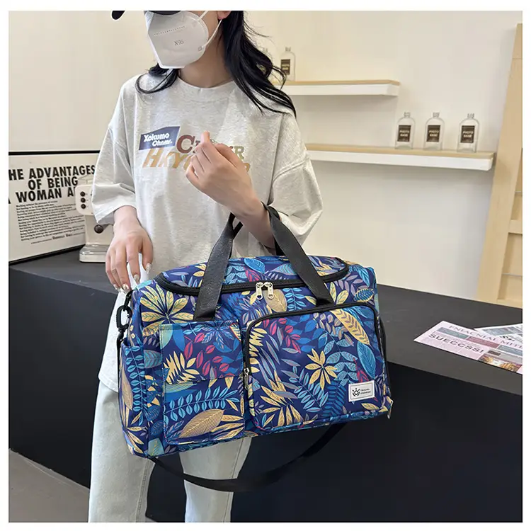 Tropical Print Travel Bag with Leather Handle — feature 45