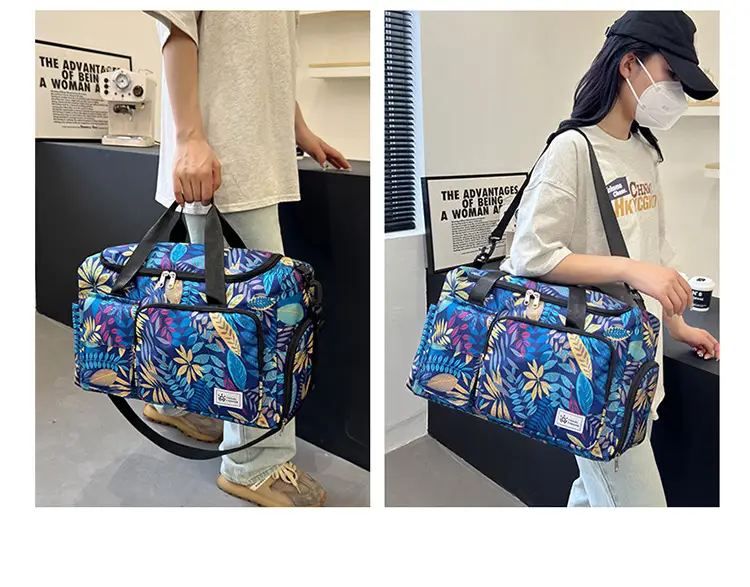 Tropical Print Travel Bag with Leather Handle — feature 46