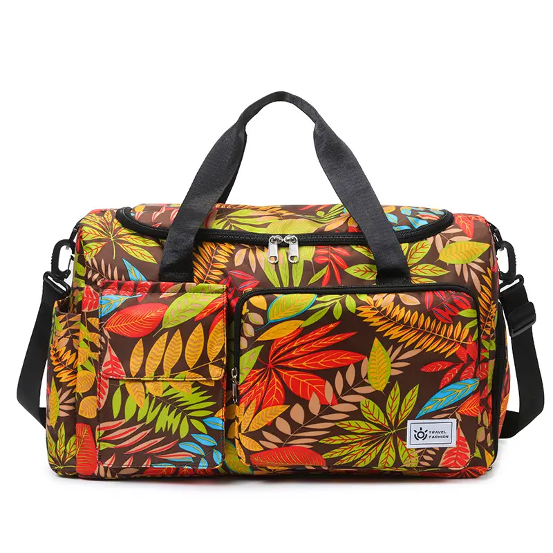 Tropical Print Travel Bag with Leather Handle