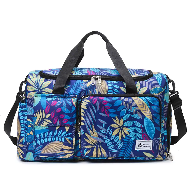 Tropical Print Travel Bag with Leather Handle