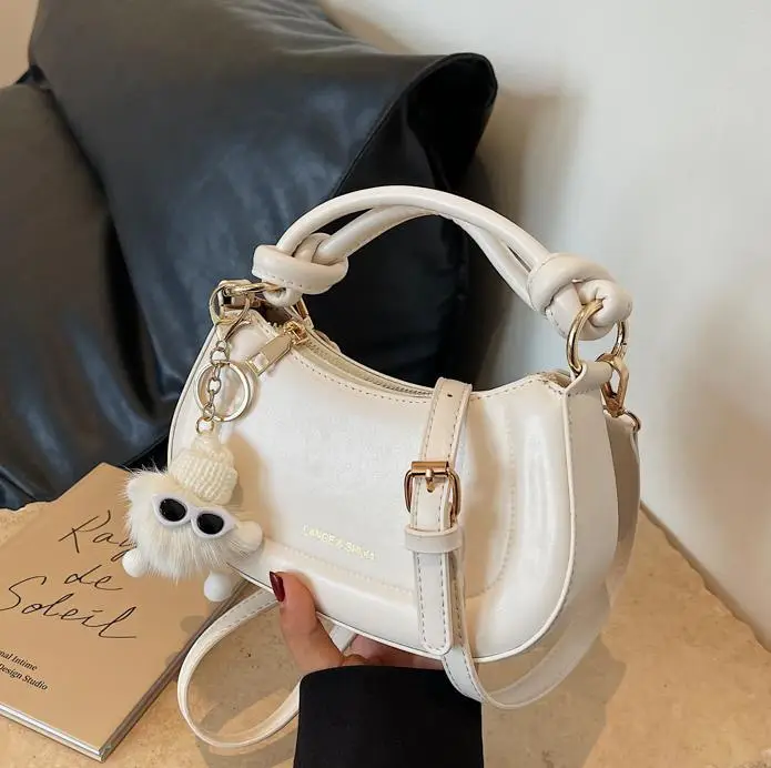 Women's Brown Leather Shoulder Bag with Cute Keychain - Image 7