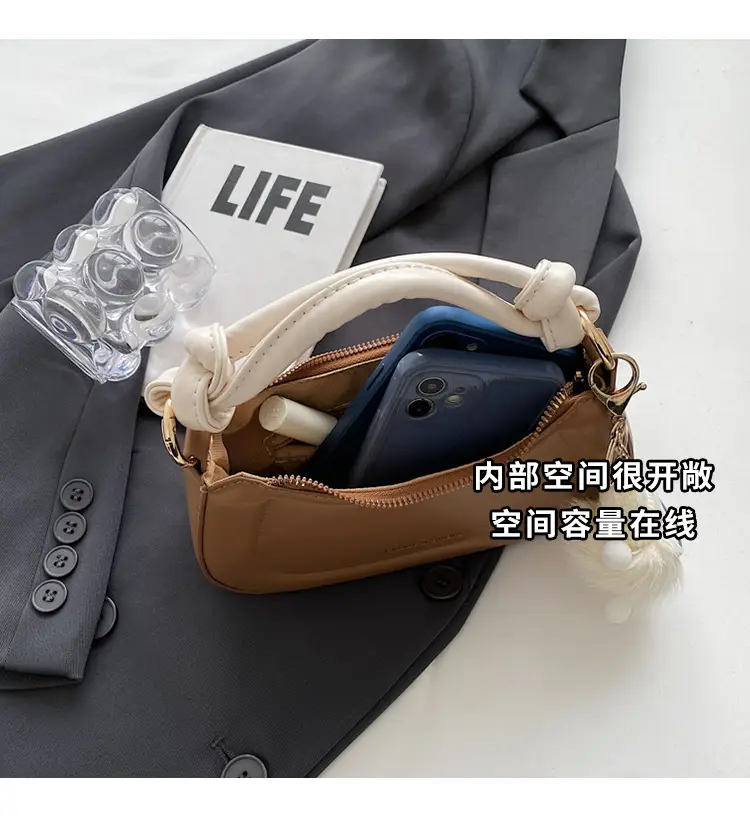 Women's Brown Leather Shoulder Bag with Cute Keychain — feature 10
