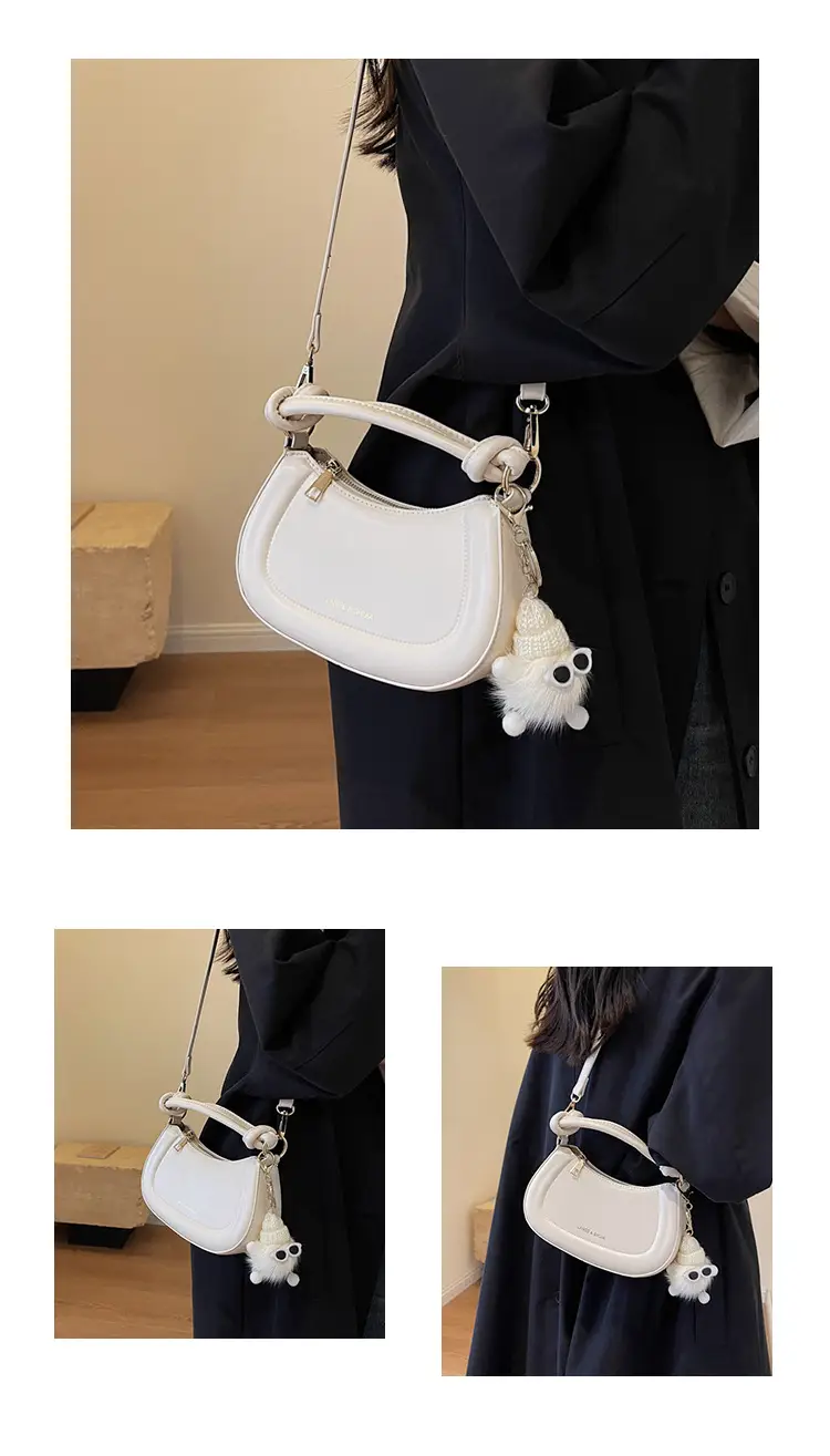 Women's Brown Leather Shoulder Bag with Cute Keychain — feature 14