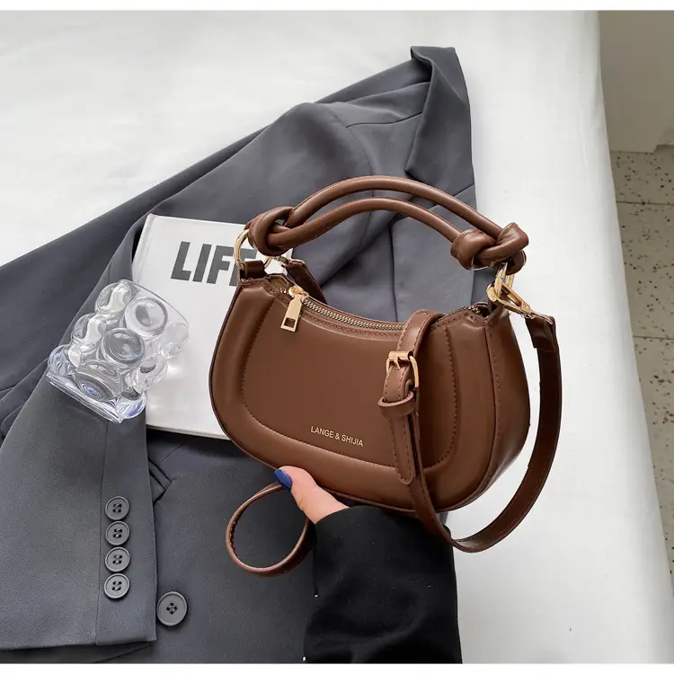 Women's Brown Leather Shoulder Bag with Cute Keychain — feature 17