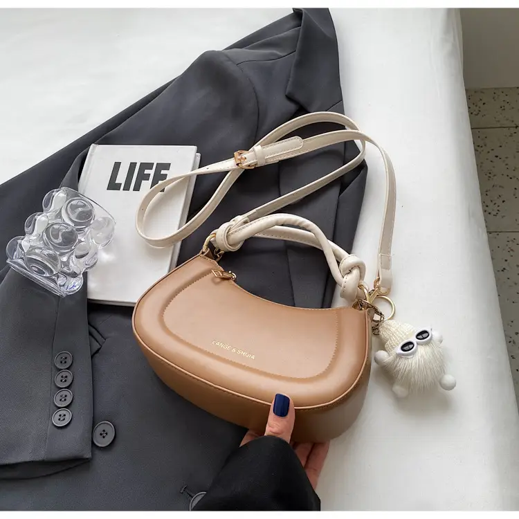 Women's Brown Leather Shoulder Bag with Cute Keychain — feature 20
