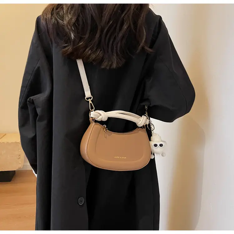 Women's Brown Leather Shoulder Bag with Cute Keychain — feature 25
