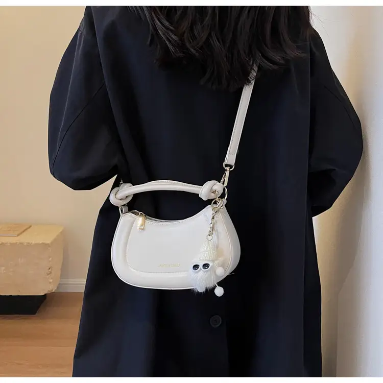 Women's Brown Leather Shoulder Bag with Cute Keychain — feature 28