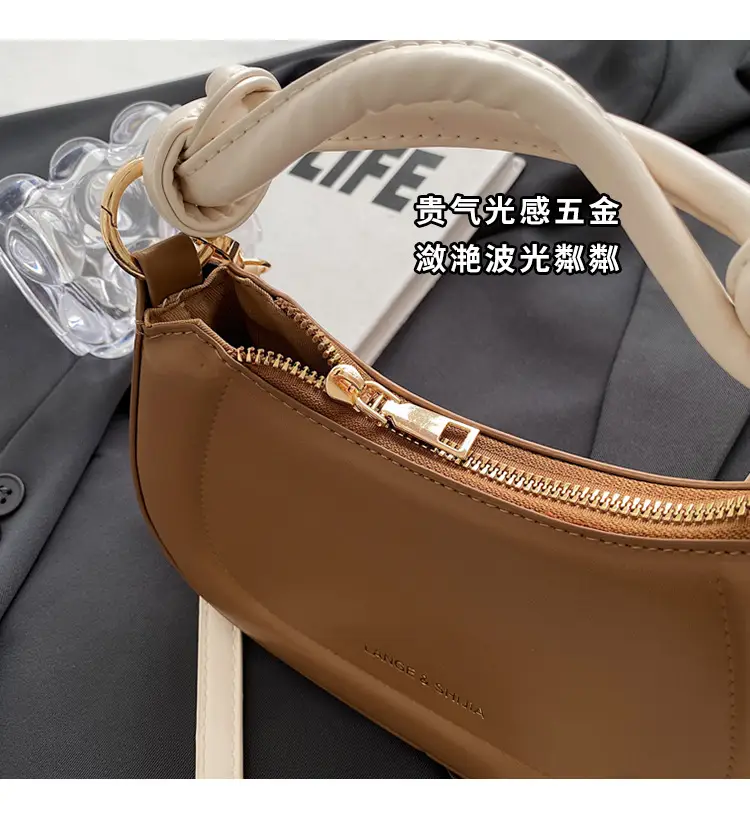 Women's Brown Leather Shoulder Bag with Cute Keychain — feature 5