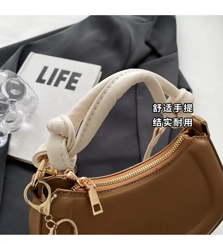 Women's Brown Leather Shoulder Bag with Cute Keychain — feature 7