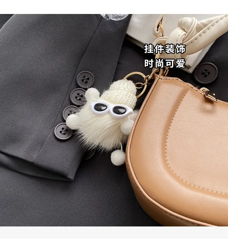 Women's Brown Leather Shoulder Bag with Cute Keychain — feature 9