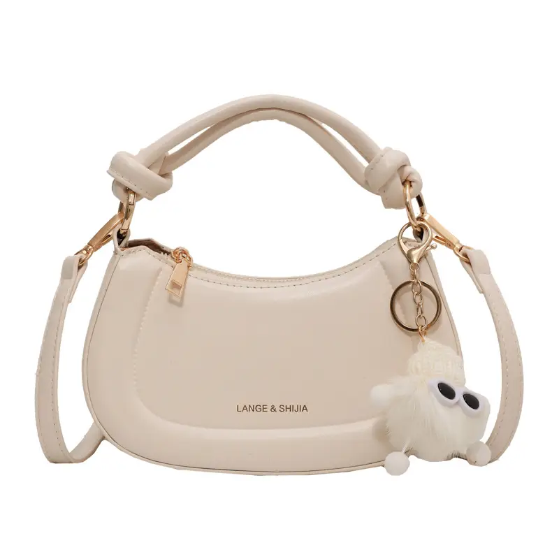 Women's Brown Leather Shoulder Bag with Cute Keychain - Image 2