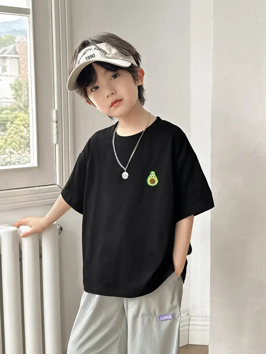 Boys Ice-Cool Cotton T-Shirt Red White Korean Style - Image 7