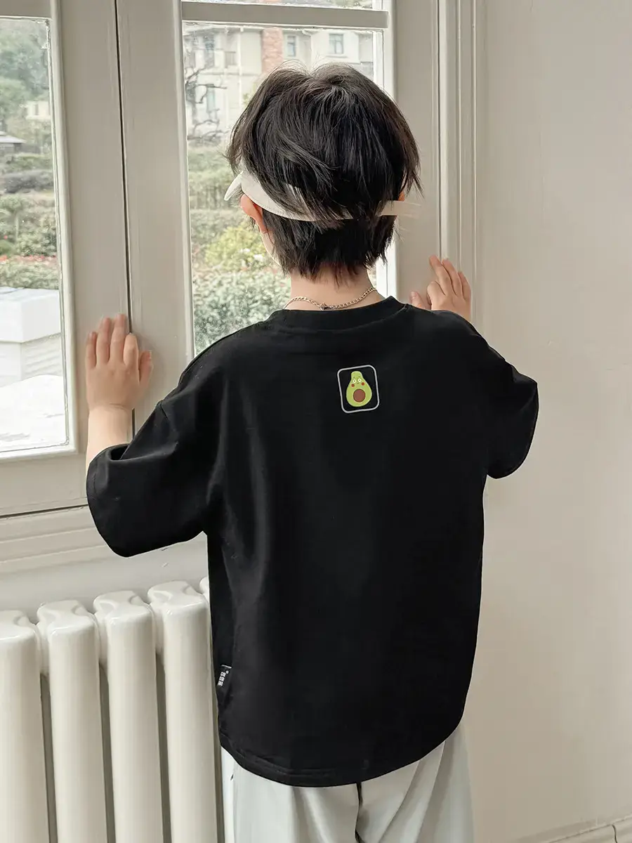 Boys Ice-Cool Cotton T-Shirt Red White Korean Style - Image 8